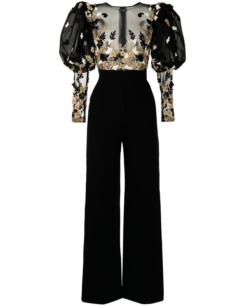 Saiid Kobeisy Damen Jumpsuit mit verzierten Ärmeln