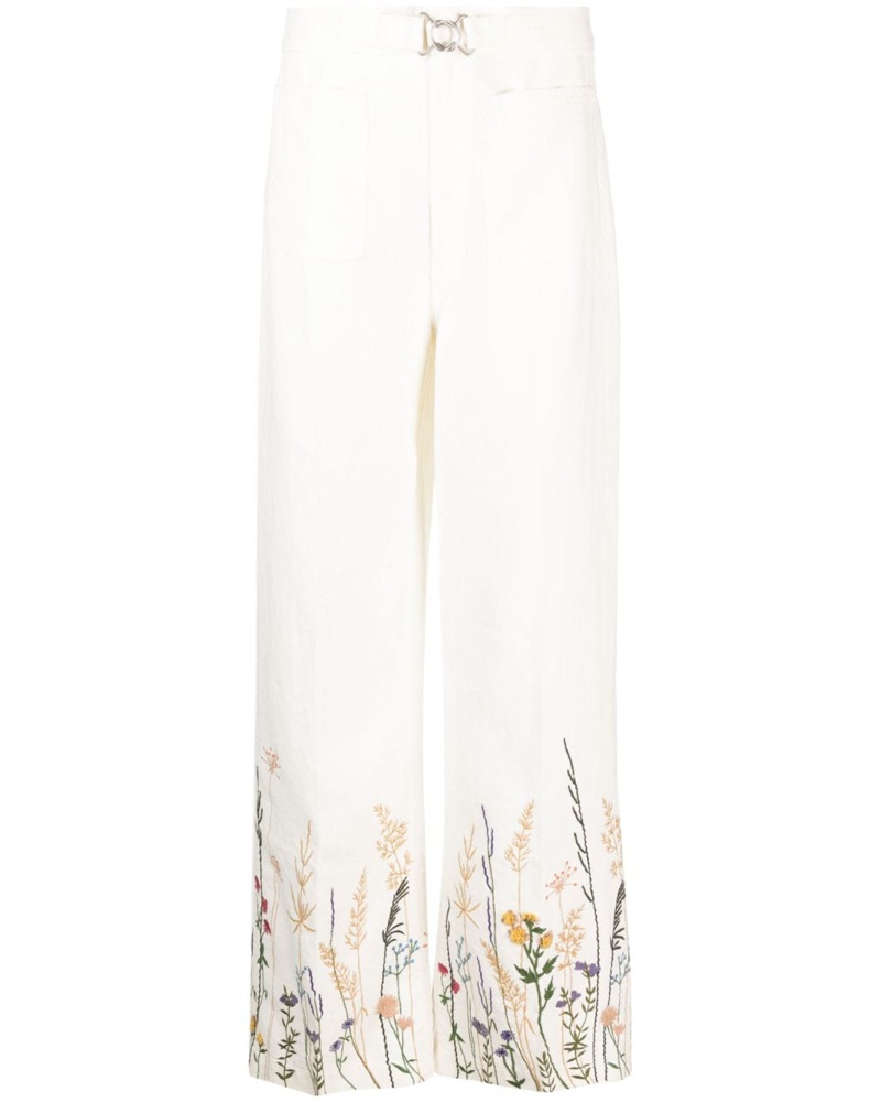 Ralph Lauren Damen Weite Hose mit floralem Saum