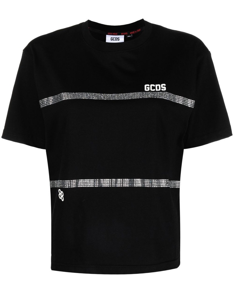 GCDS Damen T-Shirt mit Strass-Streifen