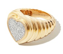 9kt Heart Gelbgoldring mit Diamanten