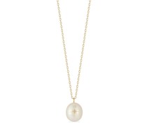14kt yellow  pearl diamond necklace