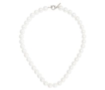 logo-plaque pearl necklace