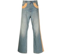 Bootcut-Jeans mit Samteinsätzen