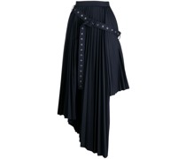 belt-detail asymmetric pleated skirt