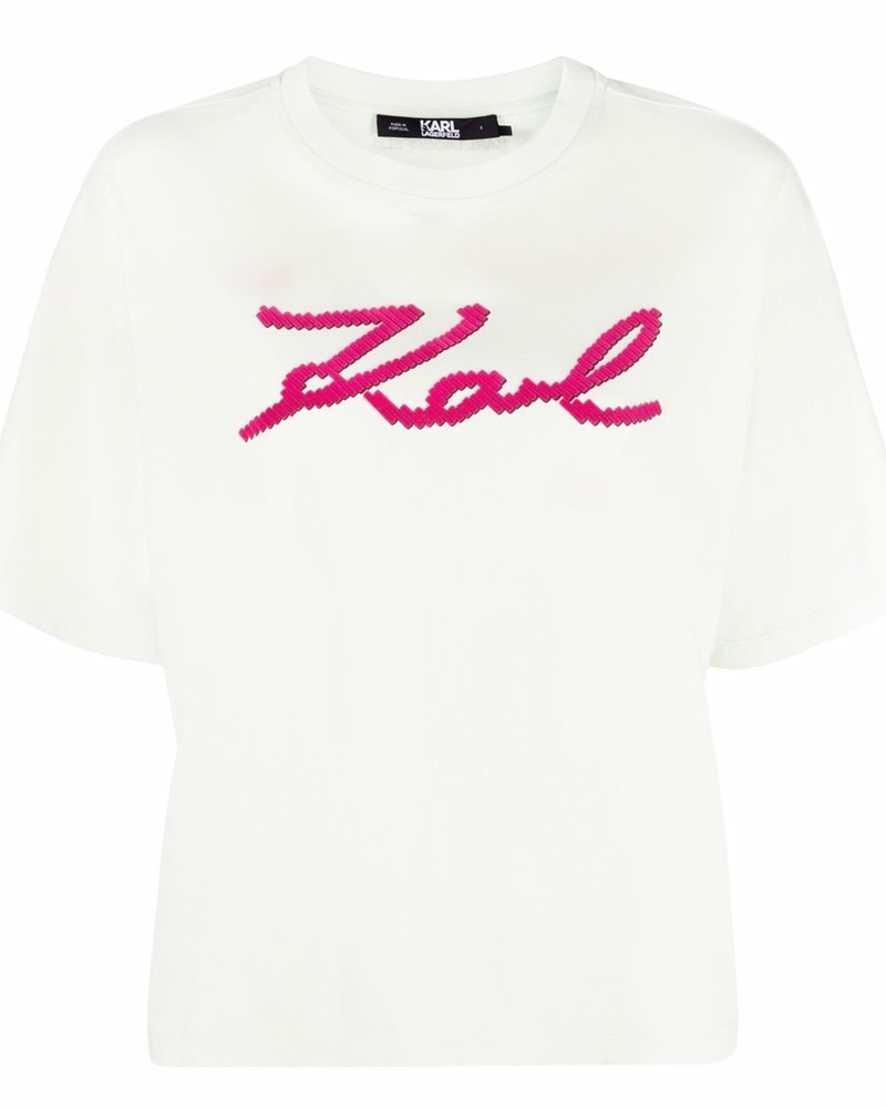Karl Lagerfeld Damen T-Shirt mit Logo-Stickerei