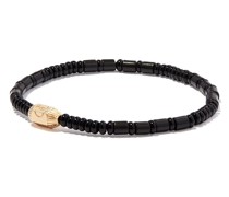 Onyx-Perlenarmband mit 14kt Hamsa-Gelbgolddetail