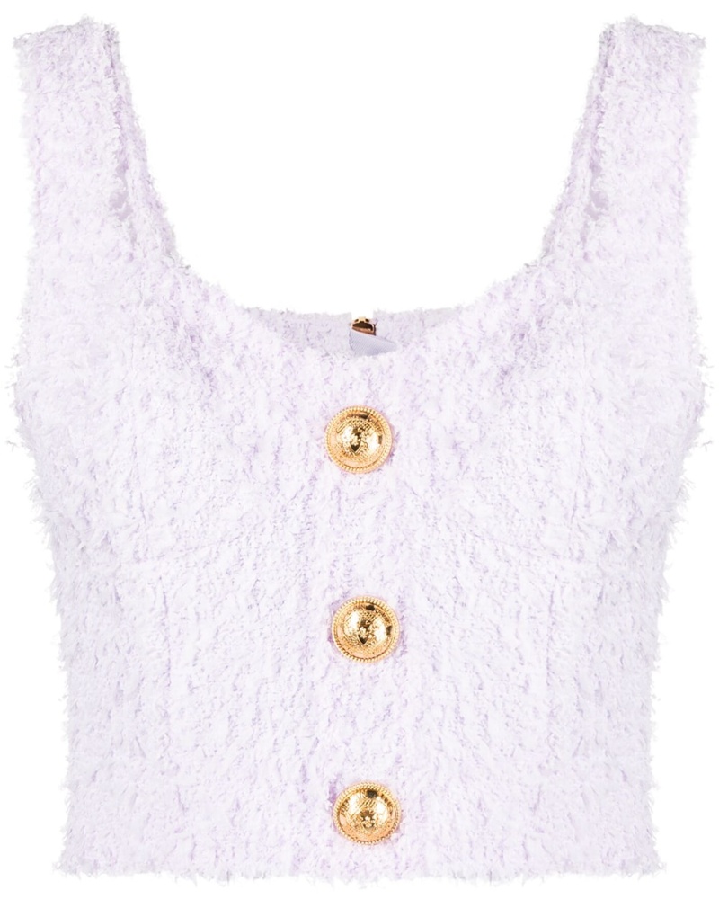 Balmain Damen Tweed-Top mit Knöpfen