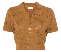crystal-embellished knitted polo top
