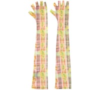 floral-print mesh fingerless gloves