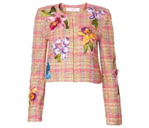 Tweed-Blazer mit aufgestickten Blumen