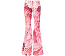 plumage-print flared jeans