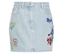 Jeans-Minirock mit Blumenstickerei
