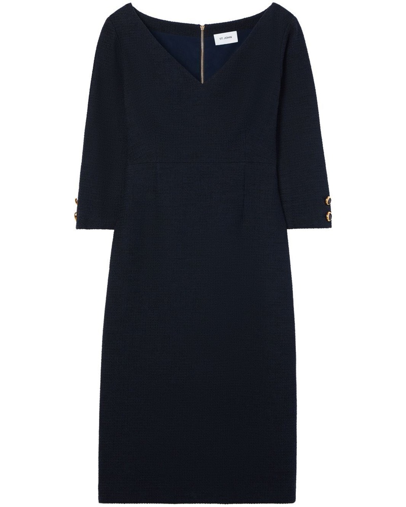 ST. JOHN Damen Tweed-Kleid mit V-Ausschnitt
