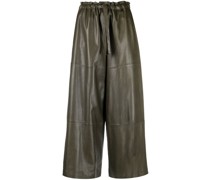 wide cropped-leg leather trousers