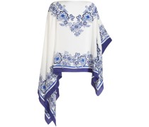 Seiden-Poncho mit Blumen-Print