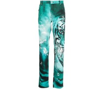 Gerade Jeans mit Tiger-Print