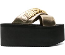 Plateau-Sandalen mit Logo-Schild