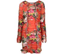 ruched floral-print minidress