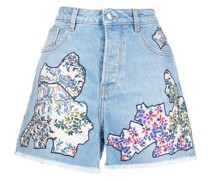 Jeans-Shorts mit Blumen-Print