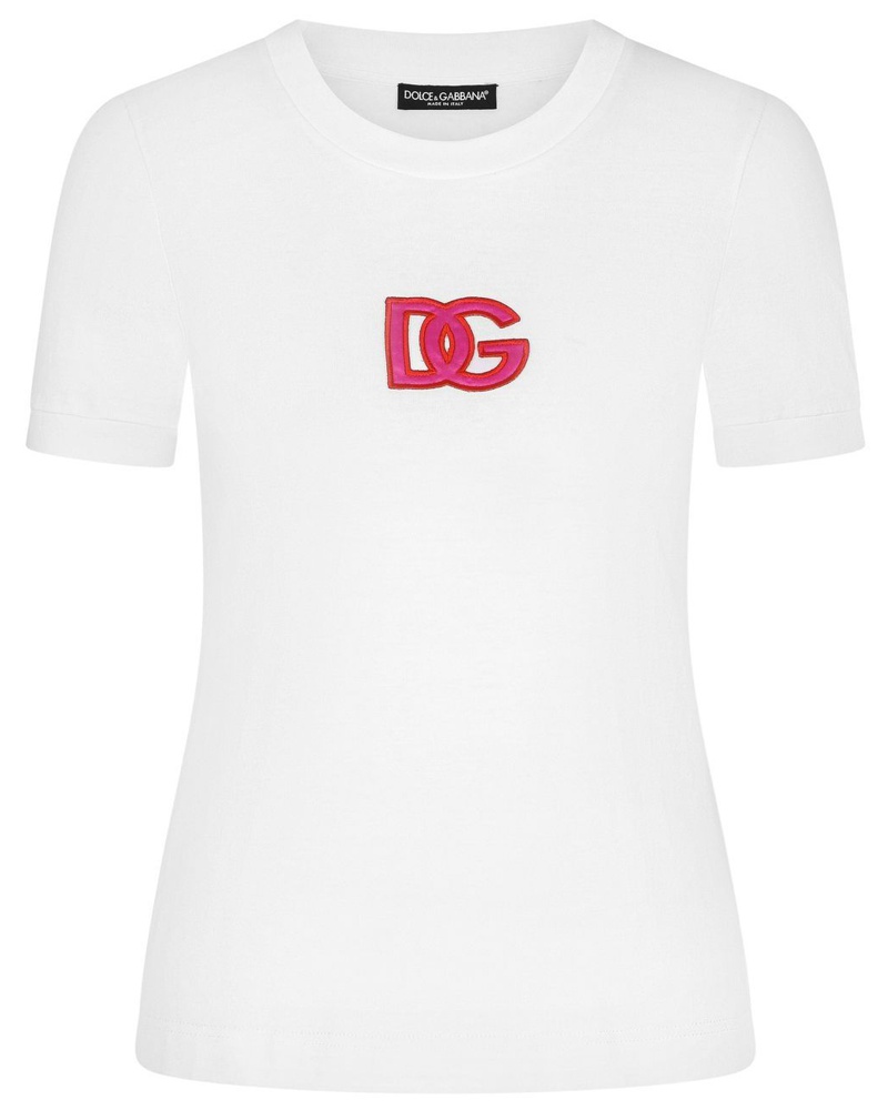 Dolce & Gabbana Damen T-Shirt mit Logo-Stickerei