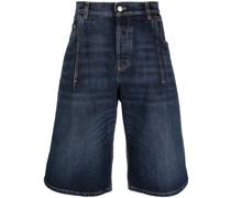 Jeans-Shorts mit Logo-Patch aus Leder