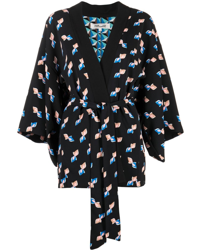 Diane von Furstenberg Damen Seiden-Kimono mit grafischem Print
