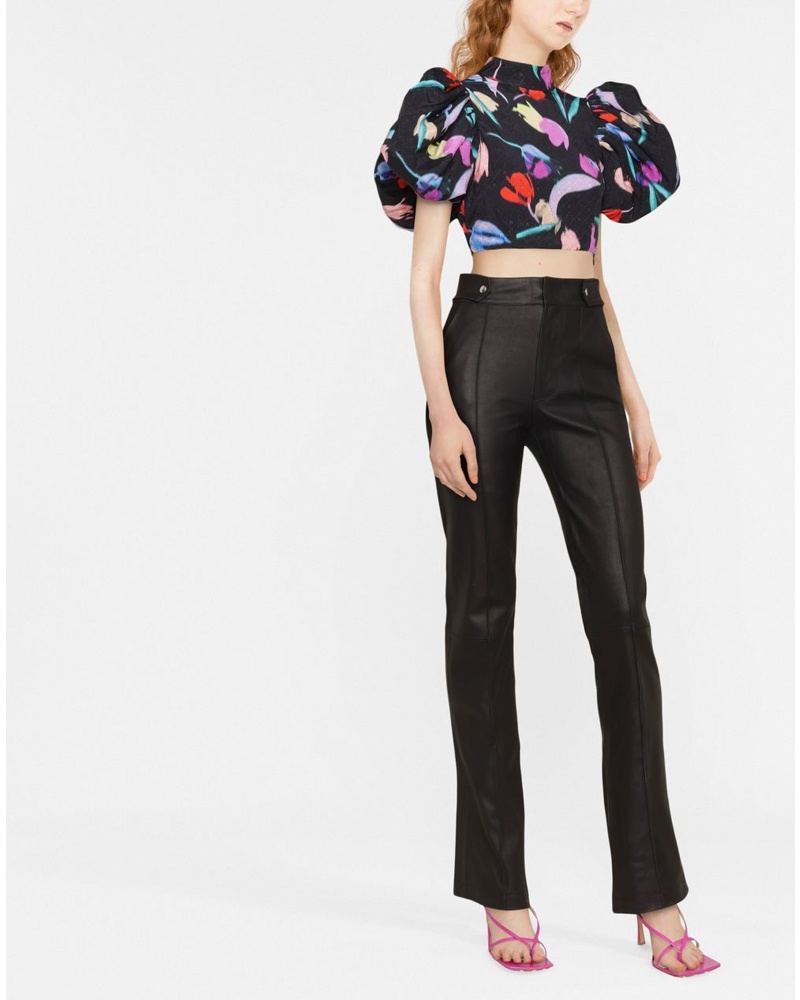 ROTATE Birger Christensen Damen Cropped-Bluse mit Blumen-Print
