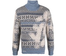 Intarsien-Pullover mit Rollkragen
