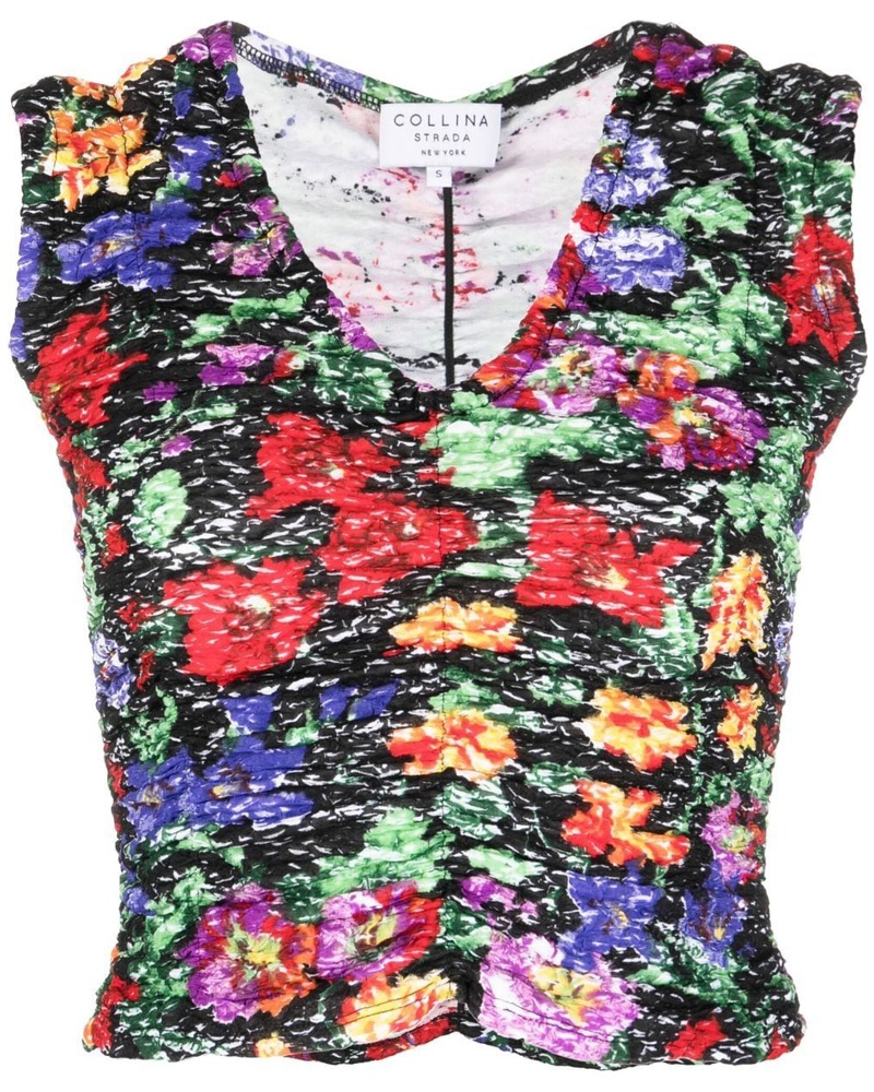 Collina Strada Damen Gerüschtes Top mit Blumen-Print Collina Strada Damen Gerüschtes Top mit Blumen-Print