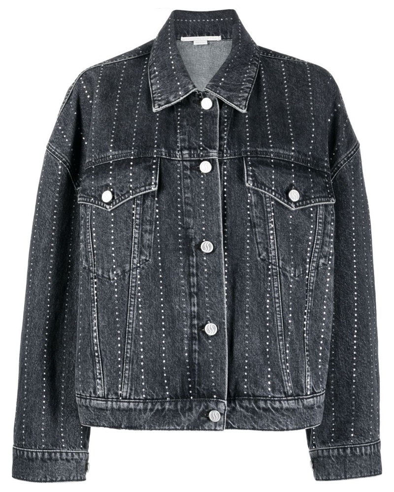 Stella McCartney Damen Jeansjacke mit Kristallverzierung