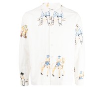 illustration-print button-up shirt