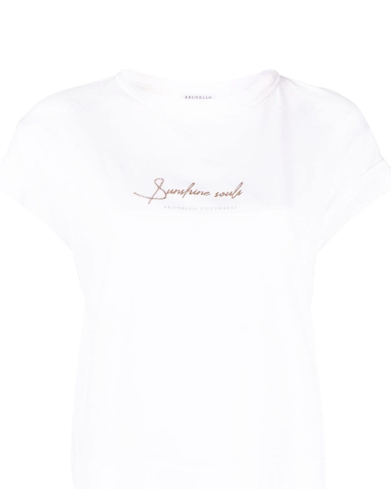 Brunello Cucinelli Damen T-Shirt mit Slogan-Print
