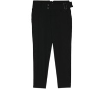 gabardine belted tapered trousers