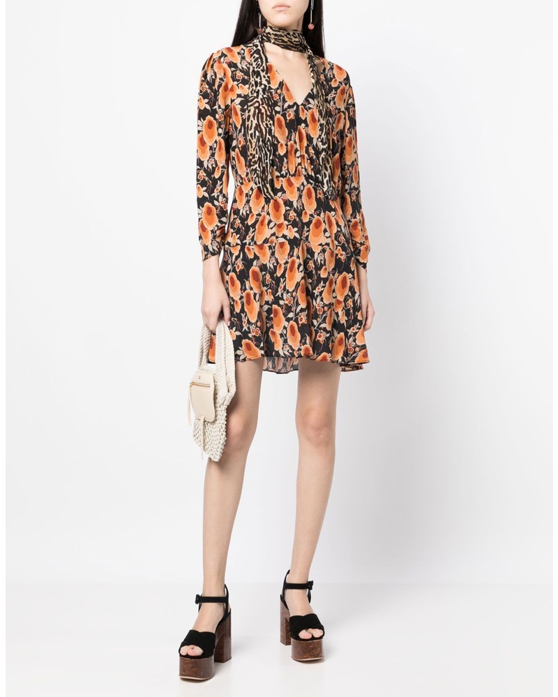 RIXO Damen Kleid mit V-Ausschnitt