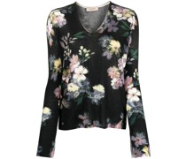 floral-print ribbed-knit Pullover