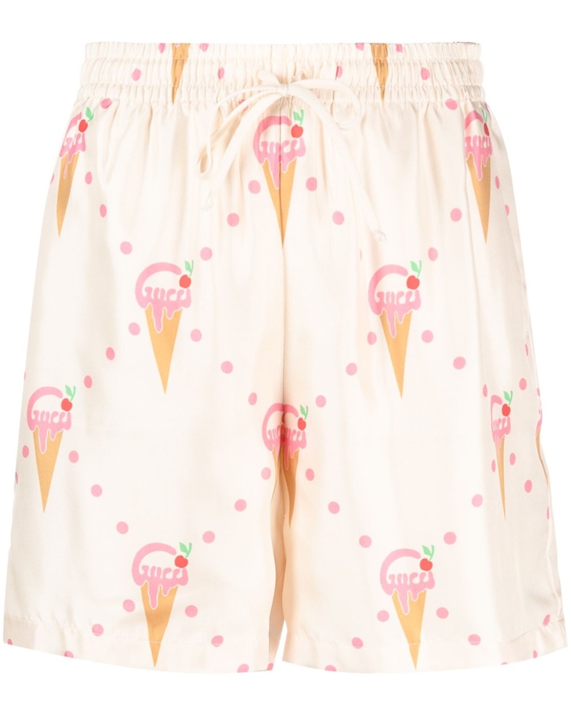 Gucci Damen Seidenshorts mit Cremes-Print