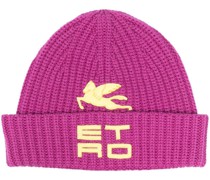 Gerippte Strickmütze mit Logo