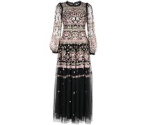 Maxikleid mit floralen Stickereien