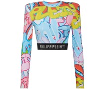 Padded Shoulder Cropped Top LS Bombing Graffiti