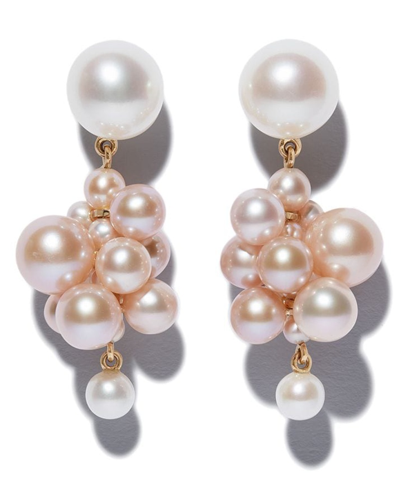 Sophie Bille Brahe Ohrringe Petit Perle Splash aus 14kt Gelbgold mit Perlen in Weiß Damen Schmuck Halsketten 
