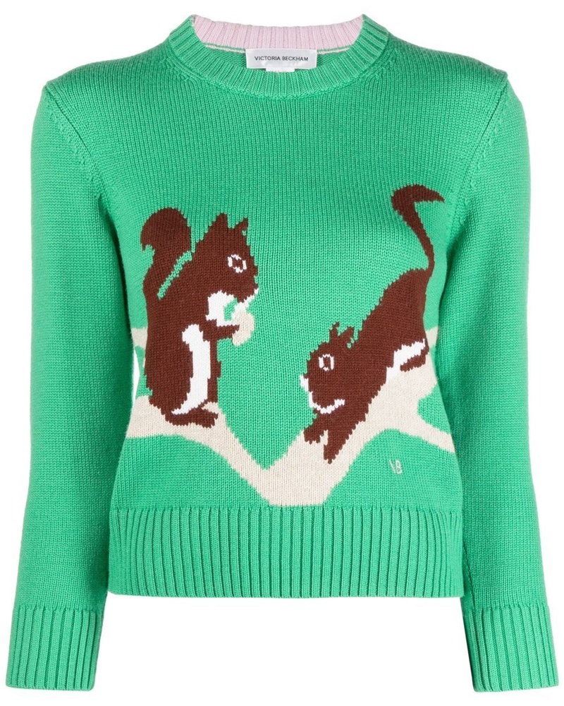 Victoria Beckham Damen Intarsien-Pullover mit Eichhörnchen