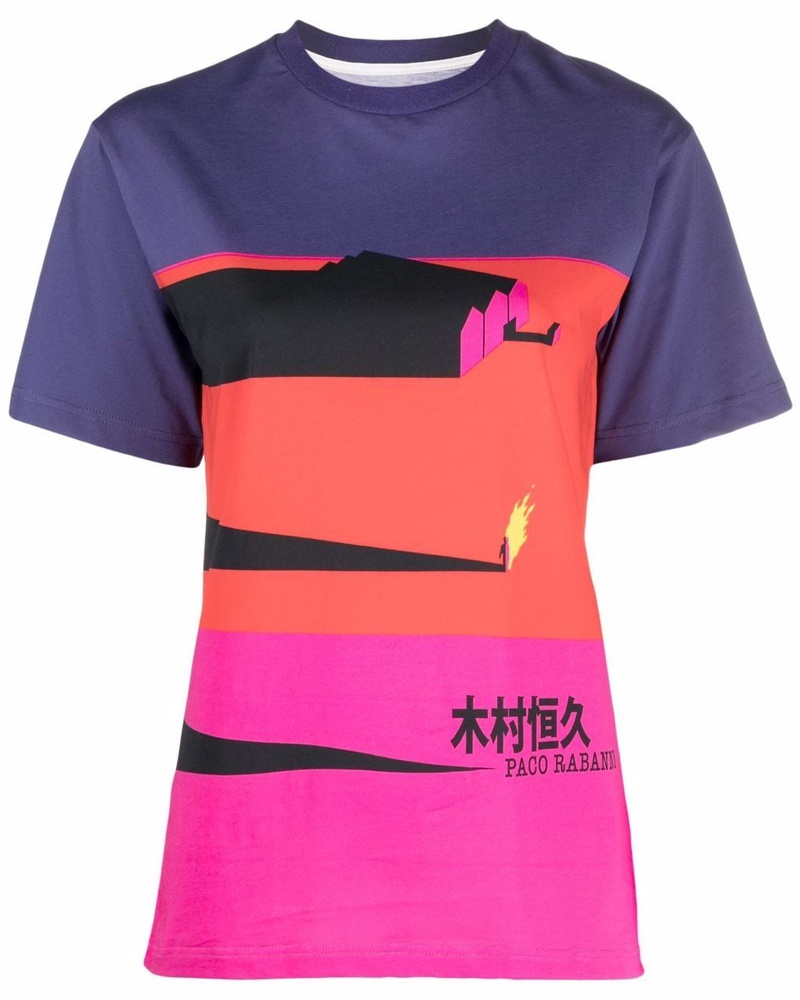 Paco Rabanne Damen T-Shirt mit Colour-Block-Print