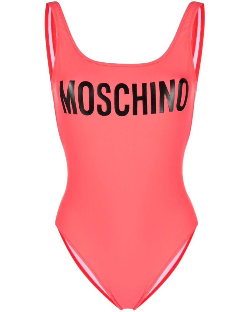 Moschino Rückenfreier Badeanzug mit Logo-Print in Schwarz Damen Bekleidung Bademode und Strandmode 