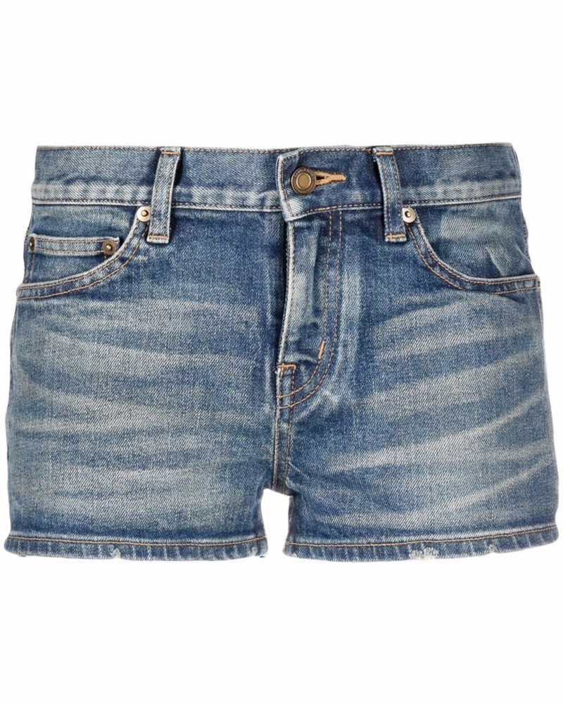 Saint Laurent Damen Jeans-Shorts mit Stone-Wash-Effekt