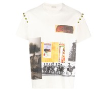 Perlenverziertes T-Shirt mit Print
