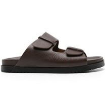 double-strap leather slides