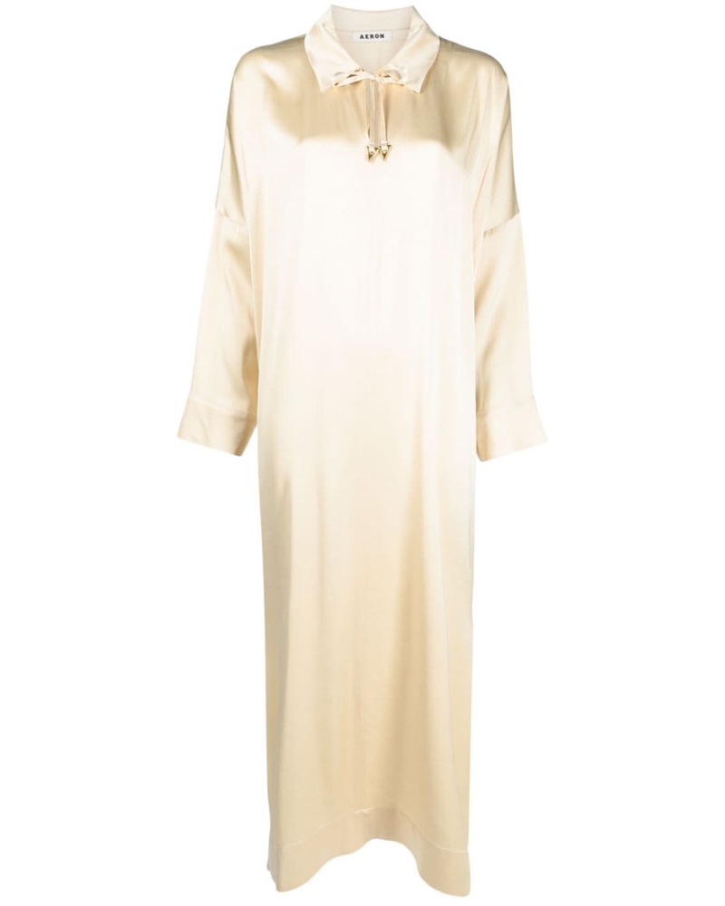 AERON Damen Langärmeliges Maxikleid aus Satin