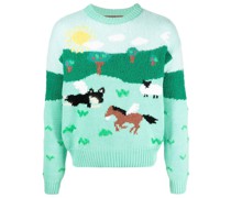 Intarsien-Pullover mit Fleece-Detail