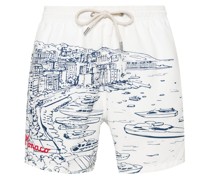 slogan-embroidered printed swim shorts