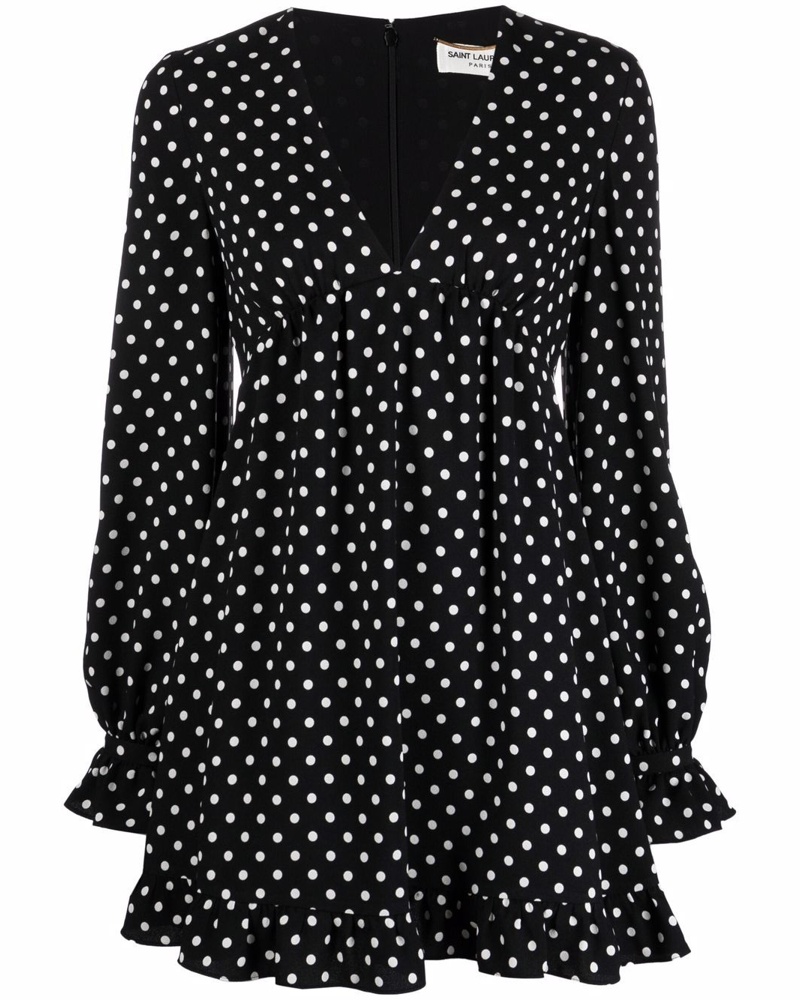 Saint Laurent Damen Gepunktetes Midikleid